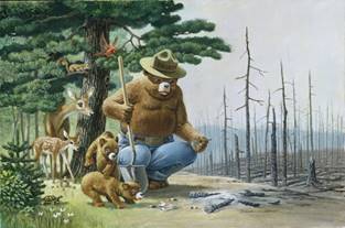 Smokey Bear artwork by Rudy Wendelin