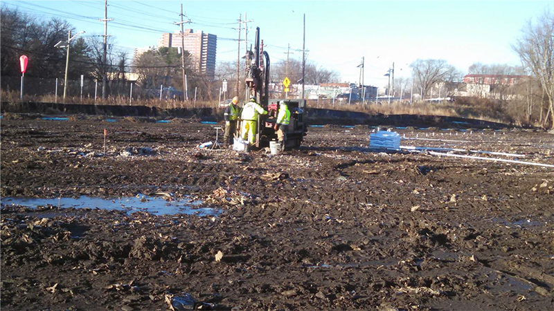 photo-Continuing installation of dewatering system for the kayak channel tidal wetland area