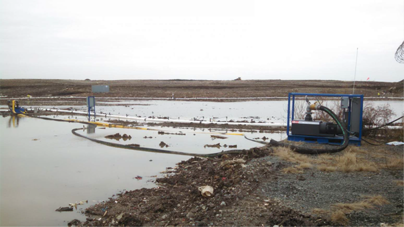 photo-Fishing pond dewatering system connection to water treatment plant