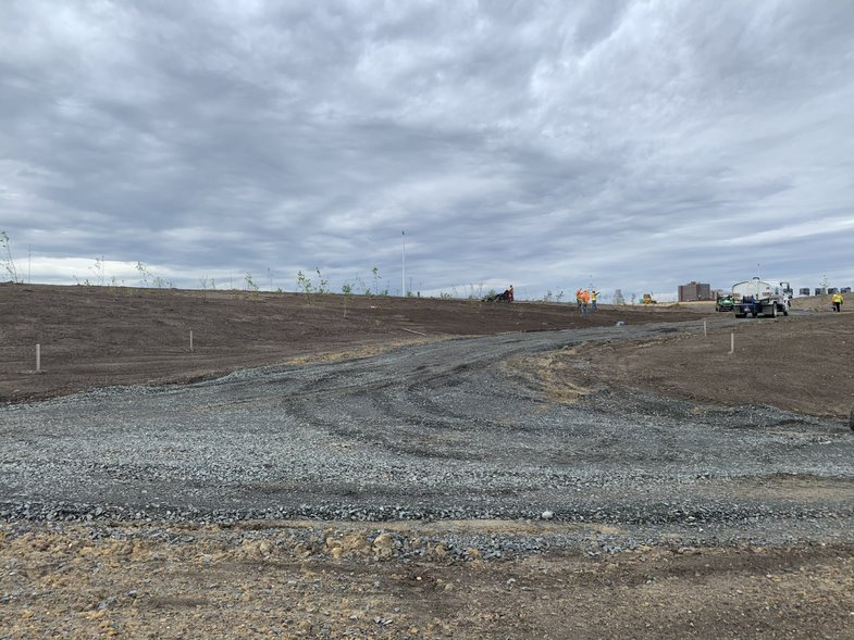 Planting operations occurring as topsoil is placed May 2020
