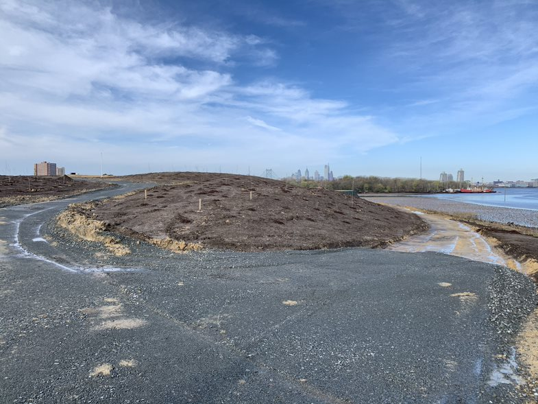 Construction of stone pathways throughout the park are underway