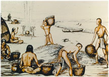 A drawing of the first humans in the region.  