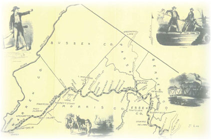 A map of the Morris Canal area and the surrounding counties.  