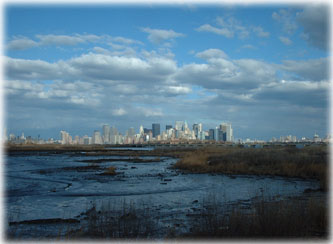 A view of New York City's dramatic skline from Liberty State Park