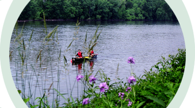 Couple canoeing on the river 