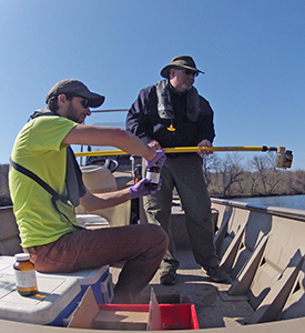 DRBC staff collects a surface water sample to monitor for 1,4-Dioxane. Photo by DRBC.