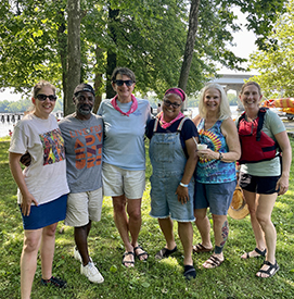 The four OSW scholars and DRBCstaff are all smiles after a great paddle on N.J.'s Crosswicks Creek. Photo bythe DRBC.