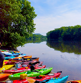 The boats are ready to paddle the Delaware Water Gap NationalRecreation Area. Photo by the DRBC.