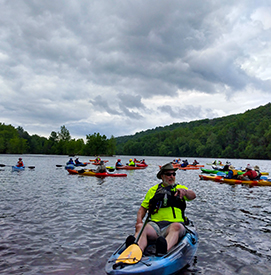 Day 6 of the Delaware Sojourn started with a steady rain. We waitedit out and paddled under cloudy skies.Photo by the DRBC.