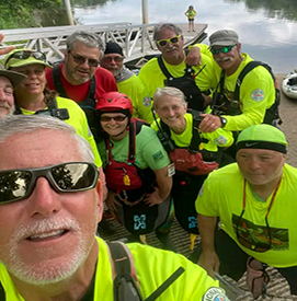 Members of the Delaware RiverSojourn's safety team take a pic. Thank you for keeping us safe on the water! Photo by Gerard Donati.