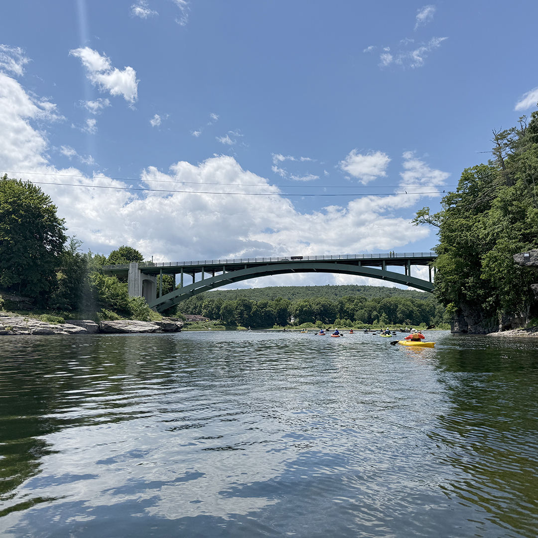 Sojourners approach the Narrowsburg Bridge on Day 2. Photo by the DRBC.