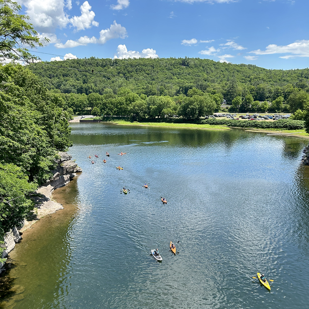 Sojourners paddle underneath the Narrowsburg Bridge. Photo by the DRBC.