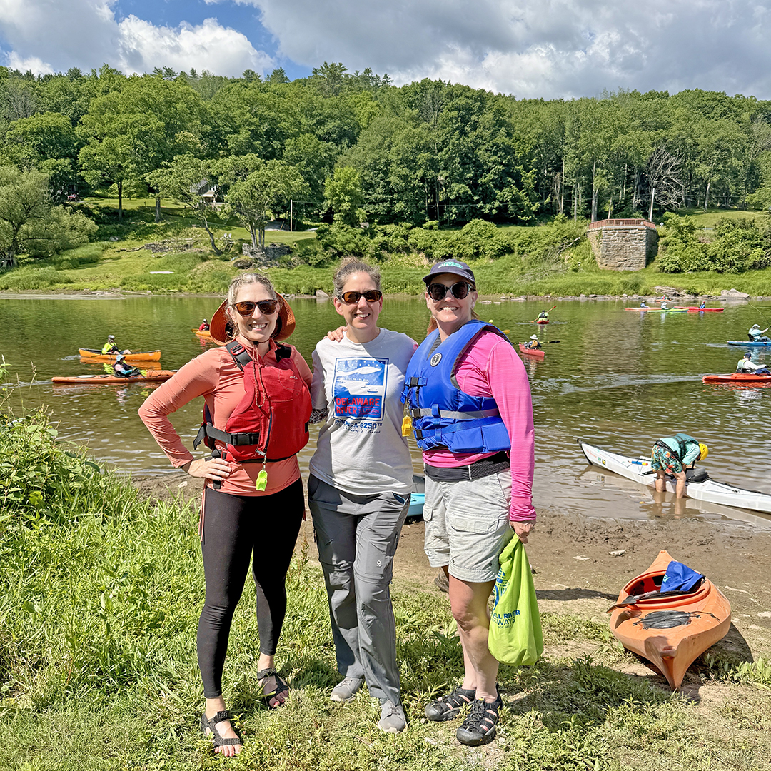 DRBC's Elizabeth Brown (L), Kate Schmidt and Kristen Bowman Kavanagh (R) on Day 2 of the Sojourn. Photo by the DRBC.