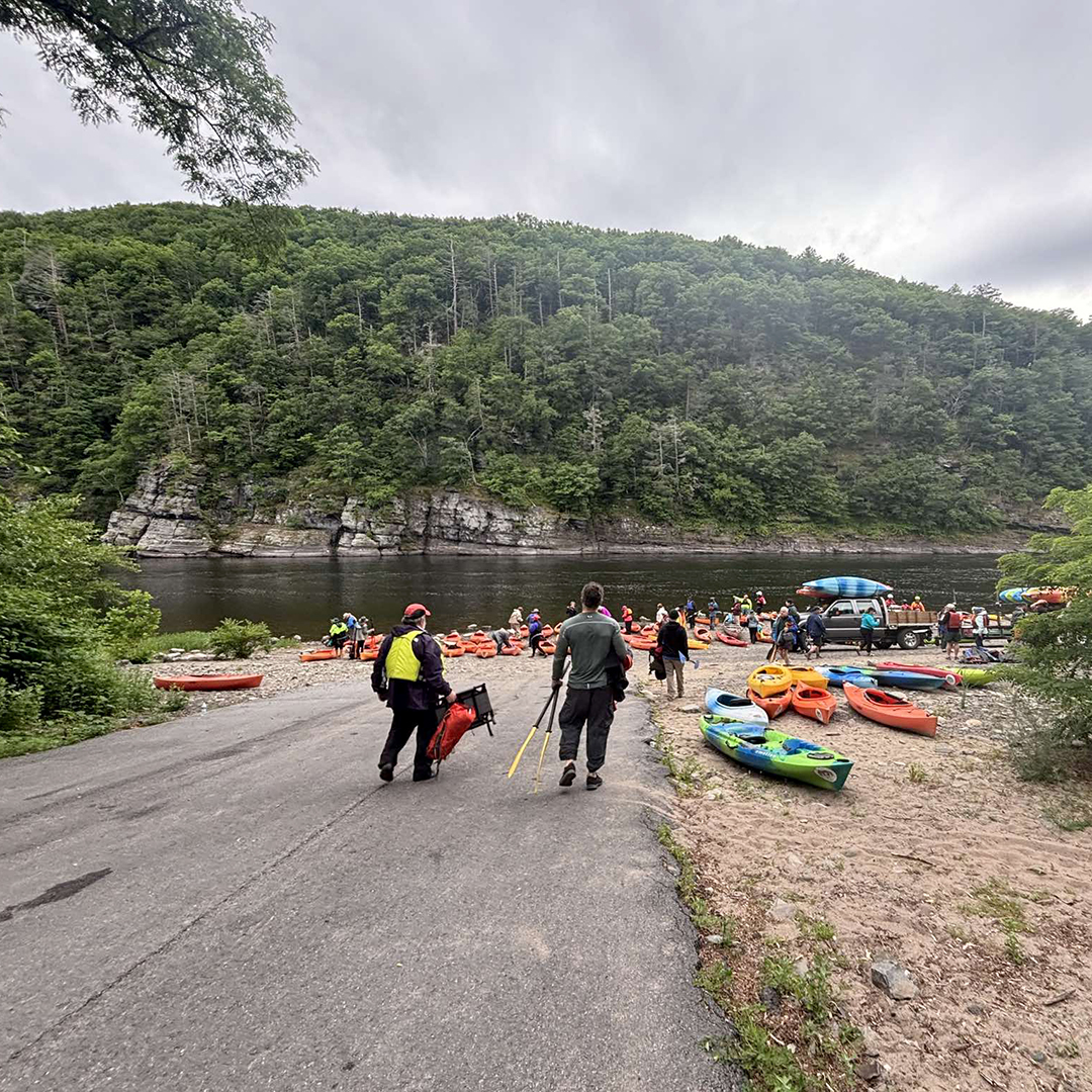 Sojourners prep to launch from NY's Sparrowbush Access on Day 3. Photo courtesy of Marge O'Hare.