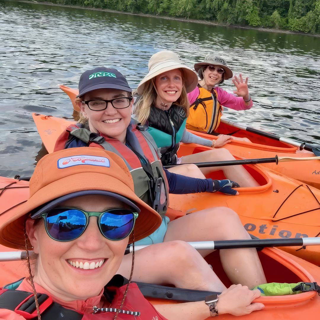 The DRBC crew paddling Day 6: (from L) Elizabeth Brown, Kristen Bowman Kavanagh, Brittany Gigliotti and Pam Bush. Photo by the DRBC.