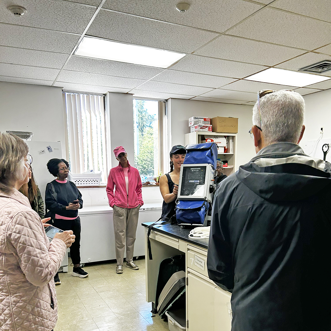 DRBC's Sonia Nicholson shows folks DRBC's eDNA machine, which is used to filter water samples. Samples are then analyzed to determine if any harmful algae are present in the water. Photo by the DRBC.