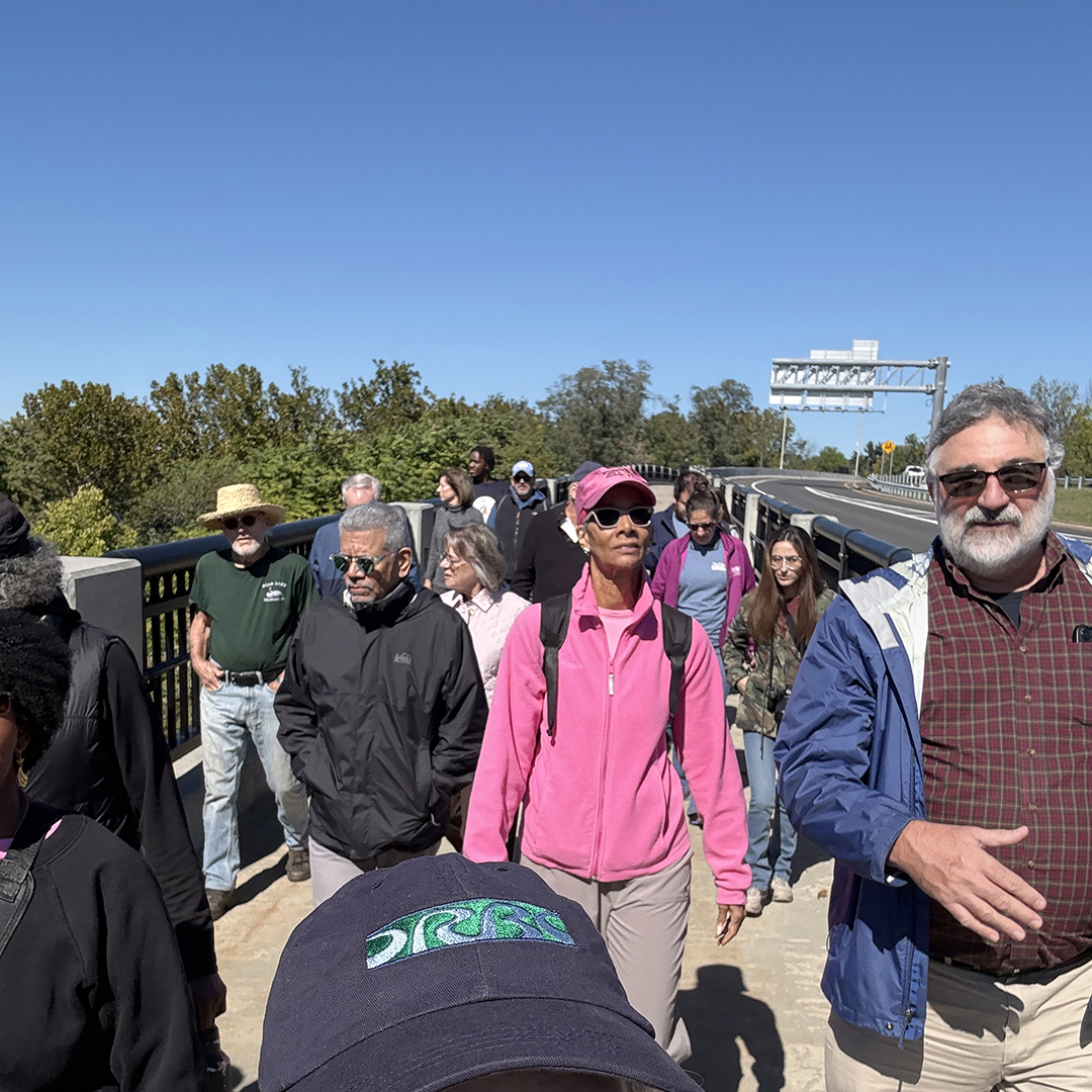 The Trenton Walks! group enjoys a leisurely stroll along the Scudder Falls Shared Use Path over the Delaware River. Photo by the DRBC.