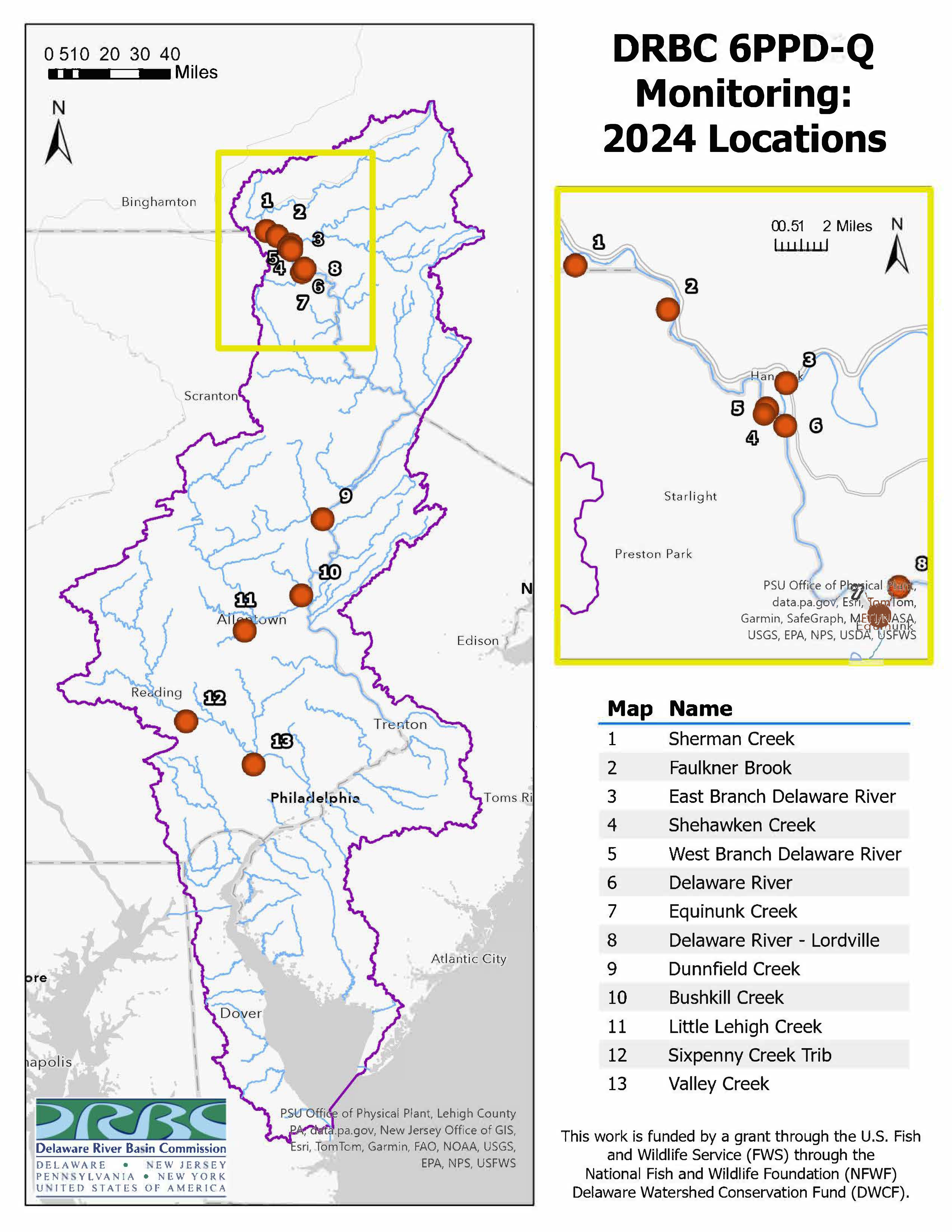 Map of DRBC Study Smapling Locations.
