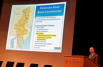 DRBC's John Yagecic, P.E.,  presents at the Academy of Natural Science's Delaware Watershed Research Conference. Photo by DRBC.