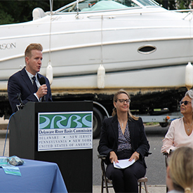 NJDEP Commissioner Shawn M. LaTourette gives remarks in supportof CPF for the DRBC. Photo by the DRBC.