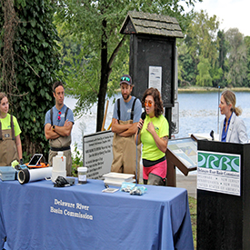 DRBC staff discusses some of the various monitoring tools and techniques used to collect water quality data. Photo by the DRBC.