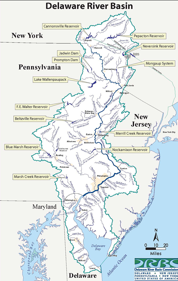 Map showing the locations of major reservoirs in the DRB. 