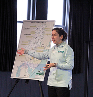 DRBC's Kate Schmidt presents to Doane Academy Lower School students about the Delaware River. Photo courtesy of the Doane Academy.