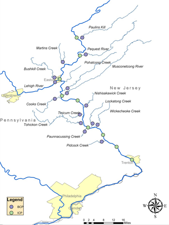 Map of the Lower Delaware SPW Interstate and Boundary Control Points.