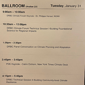 The agenda for the DRBC Climate Forum. Photo by the DRBC.