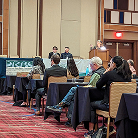 From R: DRBC Manager of Water Resource Operations Amy Shallcross, P.E., Sr. Water Resource Engineer Dr. Fanghui Chen and Water Resource Scientist Anthony Preucil present at the DRBC Climate Forum. Photo by the DRBC.