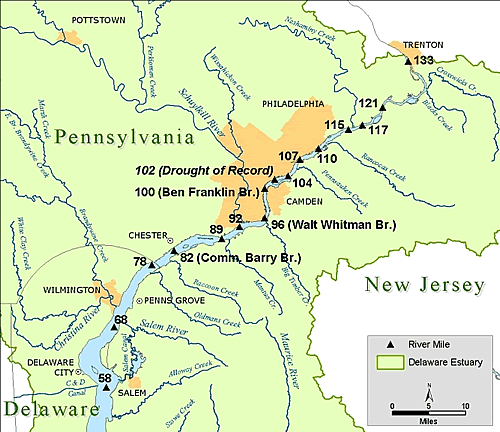 Map depicting selected river mile locations.