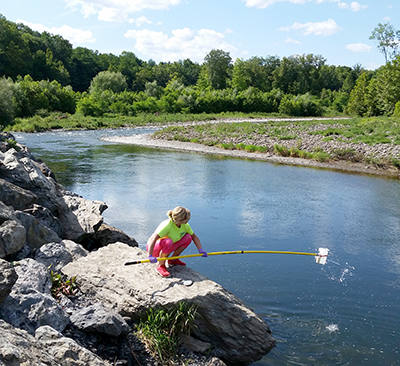 DRBC staff collect a sample from the Brodhead Creek, a tributary to DRBC's SPW. Photo by DRBC.