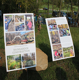 Placards explaining what's beencompleted at the Charlestown Playhouse in Phoenixville. A rain garden and other stormwater drainage projects will improve quality in Pickering Creek. Photo courtesy of SAN.