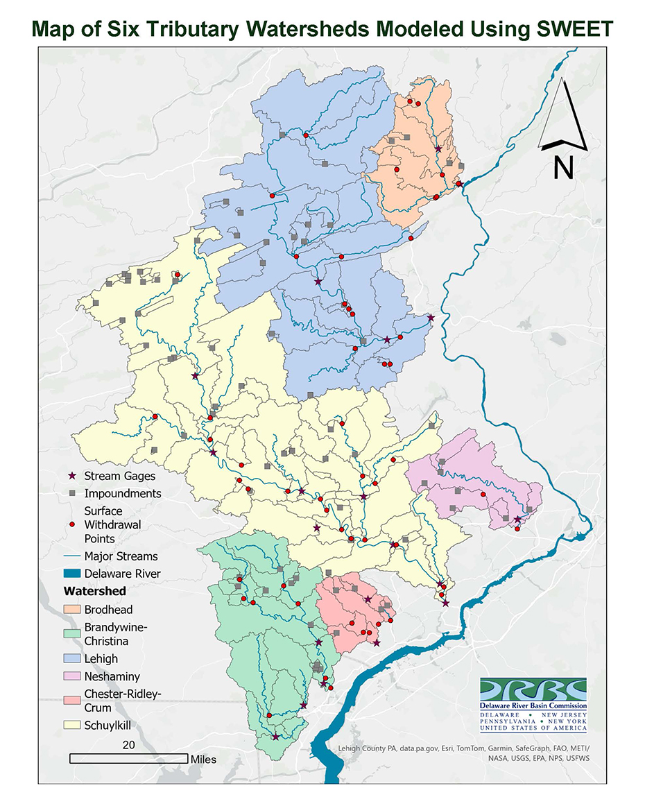 Map of watersheds modeled with SWEET.