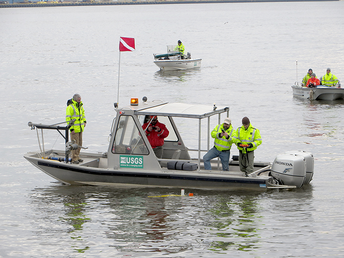 The USGS crew used three boats on their missions, two to deploy the instruments and collect data and one rescue boat. Photo by DRBC.