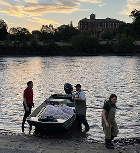 The boat used to distribute the net in the water. Photo by DRBC.