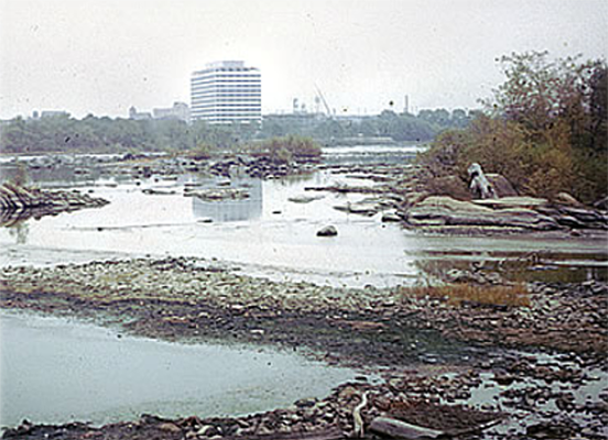 A view of the Delaware River at Trenton, N.J. during the 1965 drought. Photo from the DRBC archives.