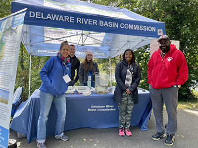 (from L to R) DRBC's Kate Schmidt, Kyle McAllister and Bailey Adams; NJDEP's Jamilah Harris and Trenton City Parks' Ed Butler. Photo by the DRBC.