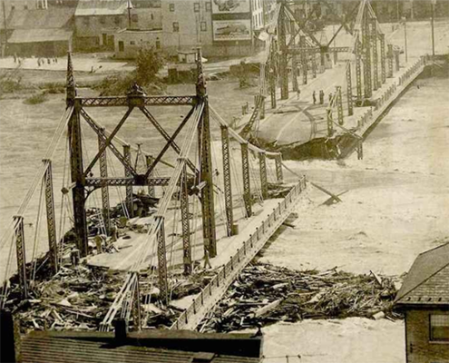 The Easton-Phillipsburg Bridge collapsed during the 1955 Flood. Photo courtesy of LehighValleyLive.com. 