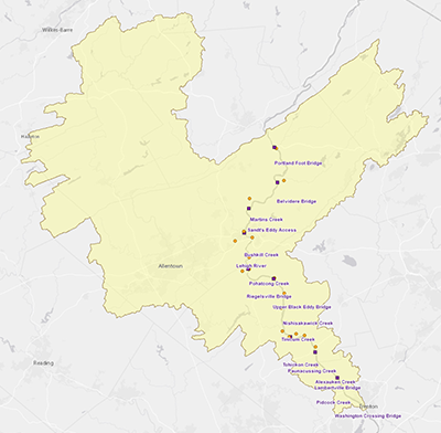 Map of the Lower Delaware Monitoring Sites.