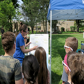 Staff uses a map of the Delaware River Basin to talk about what a watershed is and show we all live in one. Photo by the DRBC.