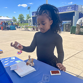 A festival attendees checks out our macroinvertebrate stamp collection. Photo by the DRBC.