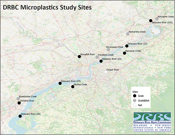 Map of DRBC Microplastics Study Sites. Map by DRBC.