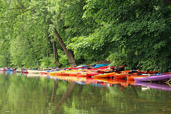 Kayaks along the Delaware River north of Easton, Pa. Photo courtesy of the Delaware River Sojourn.
