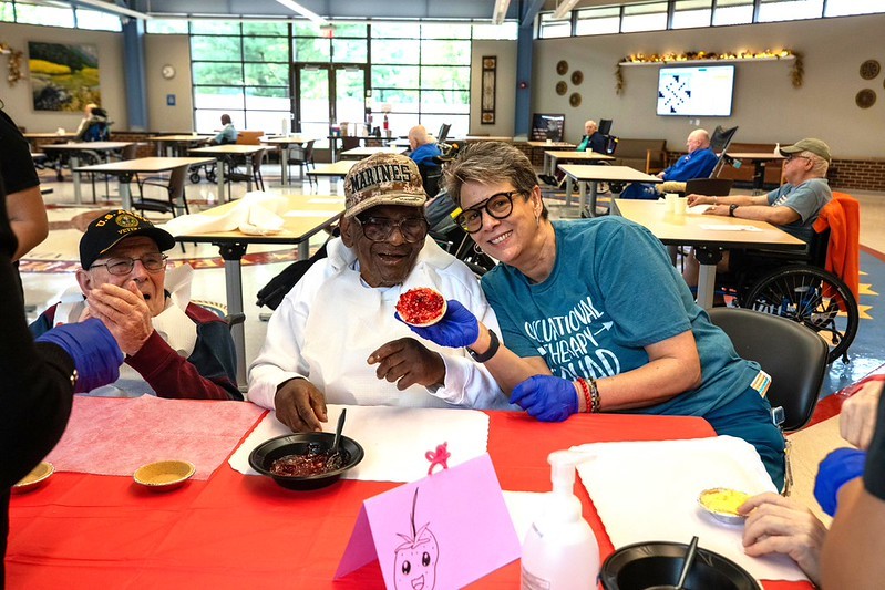 Staff and residents at the New Jersey Veterans Memorial Home at Paramus enjoy a hands-on, no-bake activity combining creativity with therapeutic value.