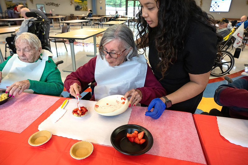Staff and residents at the New Jersey Veterans Memorial Home at Paramus enjoy a hands-on, no-bake activity combining creativity with therapeutic value.