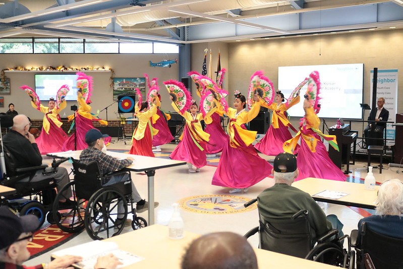 Residents at the Veterans Memorial Home at Paramus enjoying a performance featuring Korean and American music and dance.