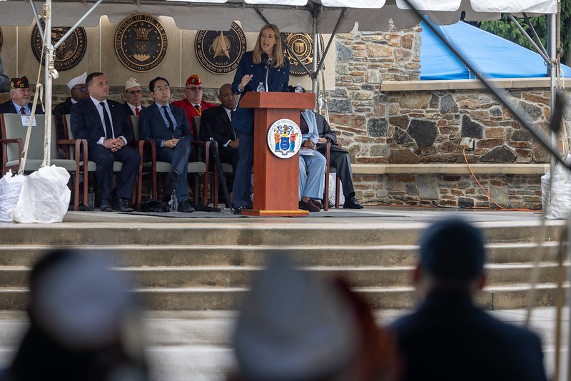 Governor Mikie Sherrill speaking at the annual Memorial Day Ceremony