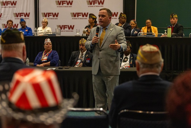 Commissioner Solomeno speaking at the Veterans of Foreign Wars Department of New Jersey convention at the Wildwoods Convention Center in Wildwood.