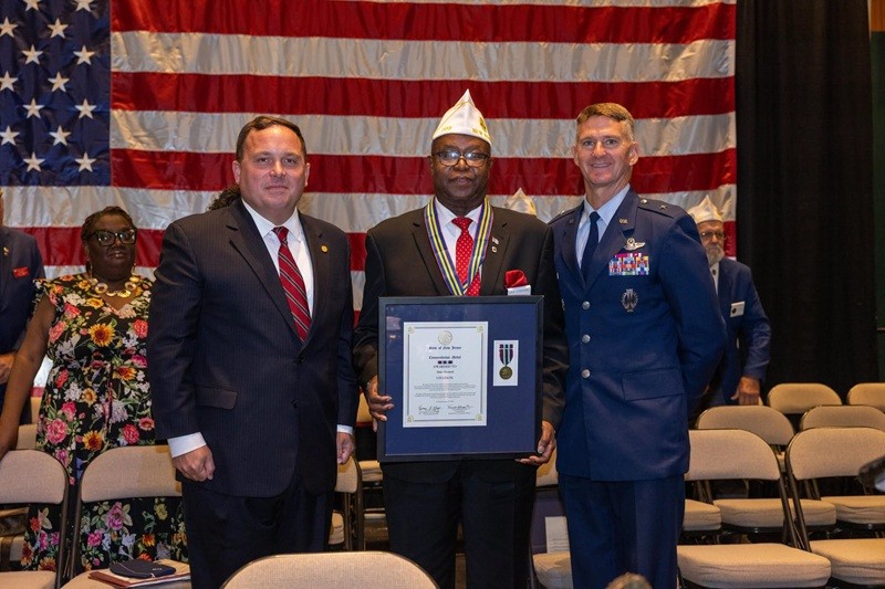 Commissioner Vincent Solomeno presented Dan Channel, Commander, American Legion, Department of New Jersey, with the New Jersey Commendation Medal 